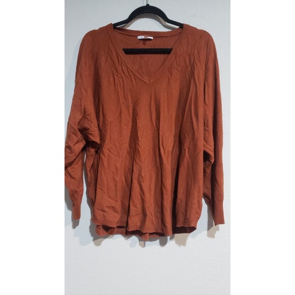 Vila Milano Sweater Womens XL Orange Knit Ribbed V Neck Round Hem Dolman - Picture 2 of 6